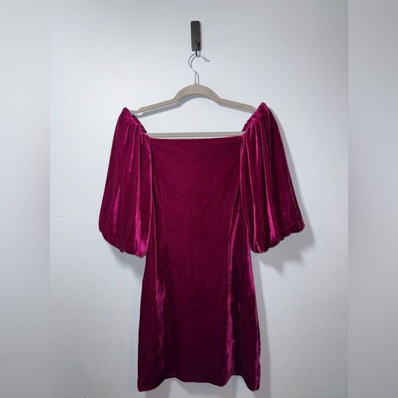 Rebecca Minkoff Vienne velvet square neck puff sleeve mini dress in fuchsia M - Picture 3 of 11